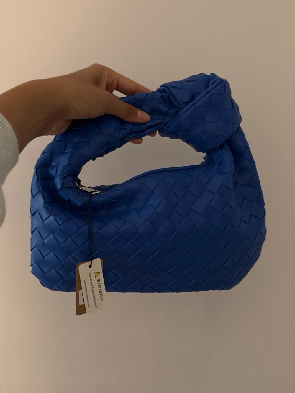 Blue Woven Knot-Handle Shoulder Bag